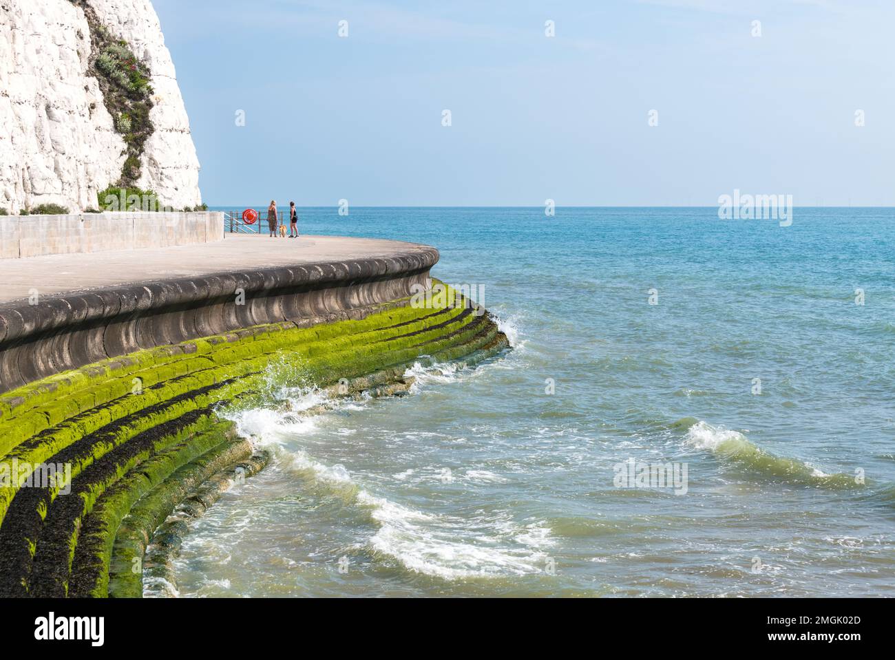 Two women and a dog walking the Broadstairs Undercliff Walking Trail