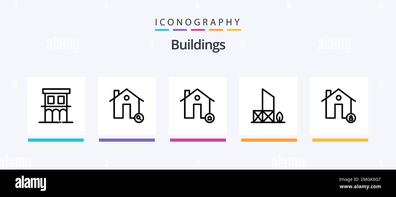Buildings Line 5 Icon Pack Including dessert. ancient. map. residence. house. Creative Icons Design Stock Vector