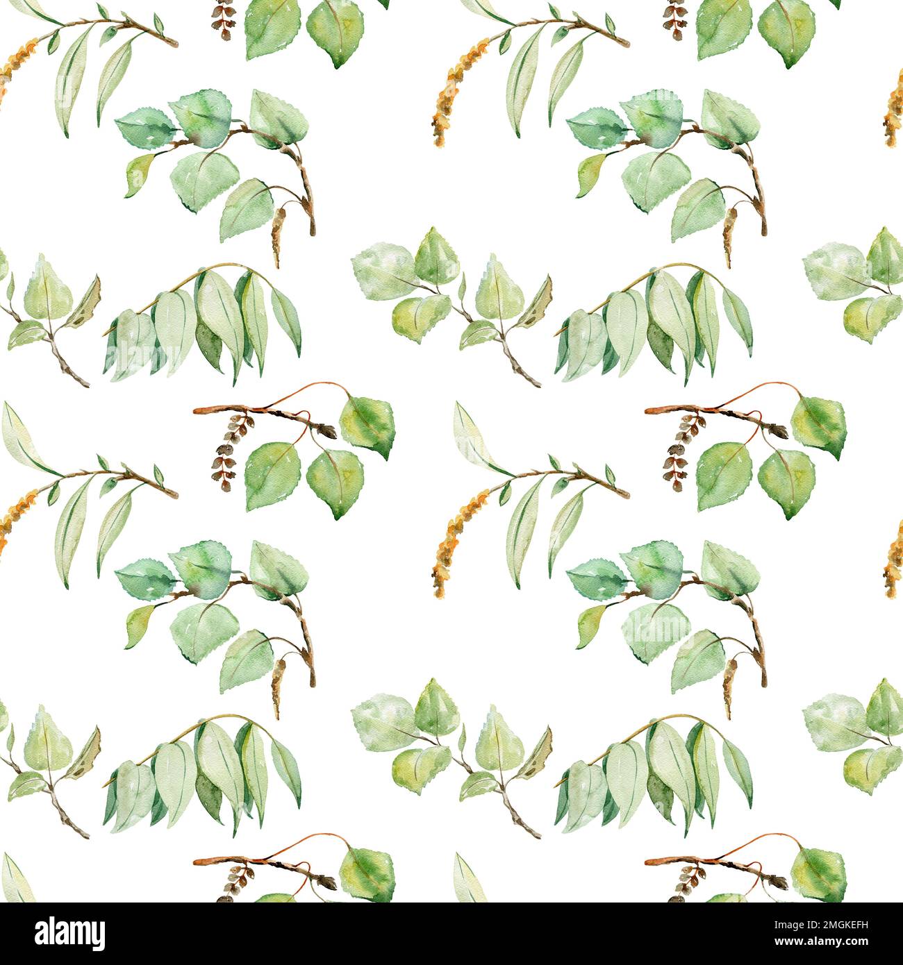 Watercolor seamless floral background. Pattern with leaves Stock Photo ...
