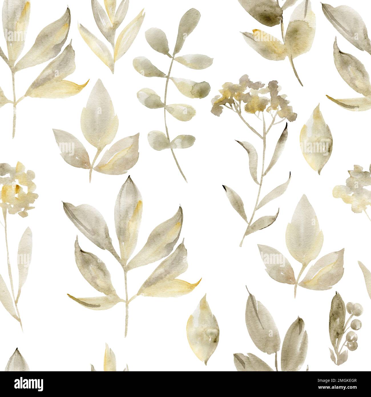Watercolor seamless pattern with leaves on the white background Stock ...