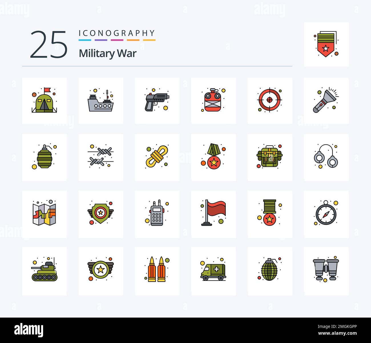 Military War 25 Line Filled icon pack including army. bottle. gun ...