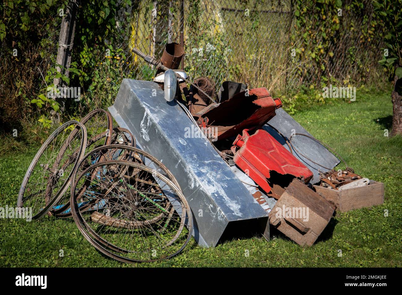 Pile of scrap metal in the yard. Stock Photo