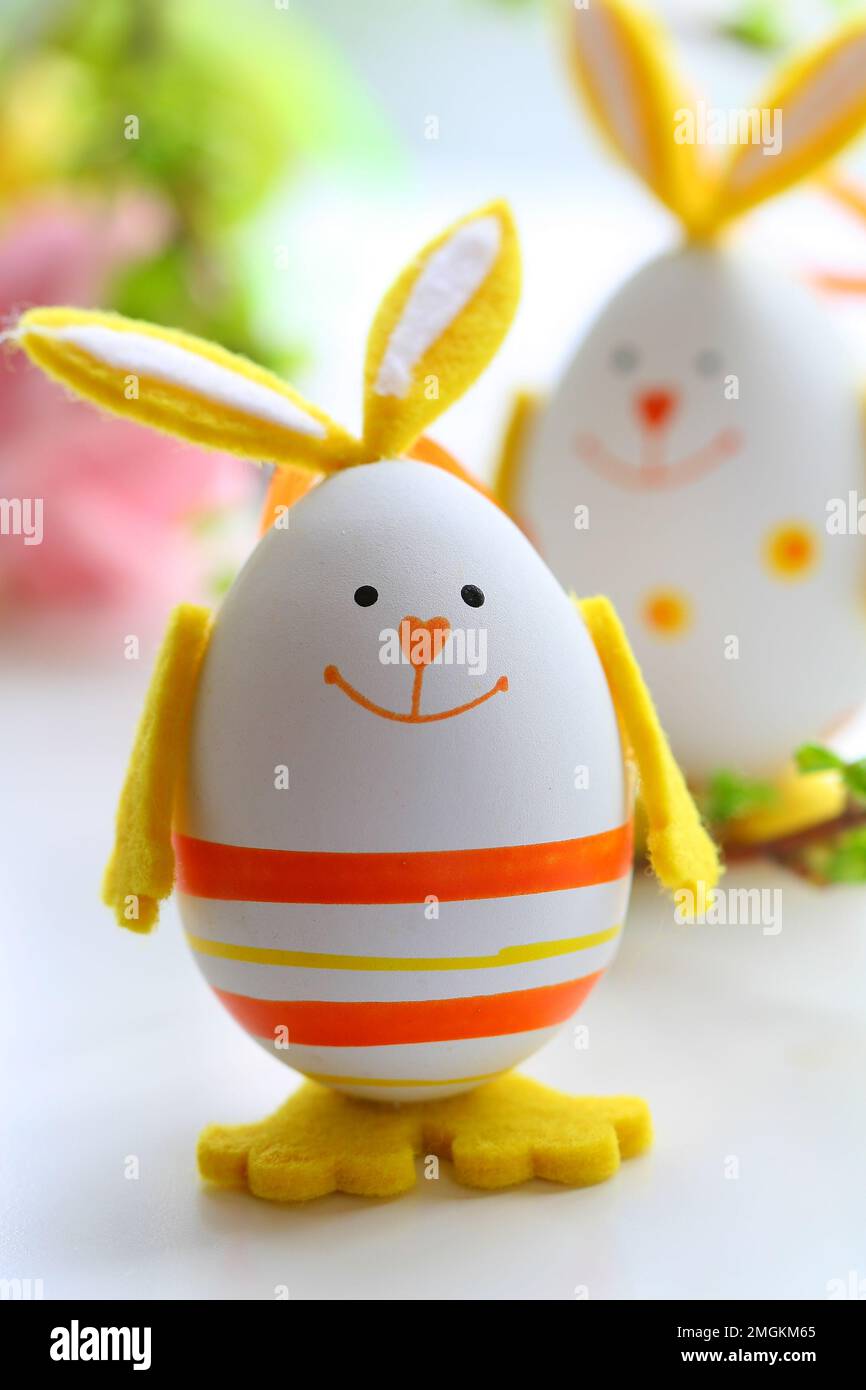 Cute easter rabbits, Happy Easter bunny. Stock Photo