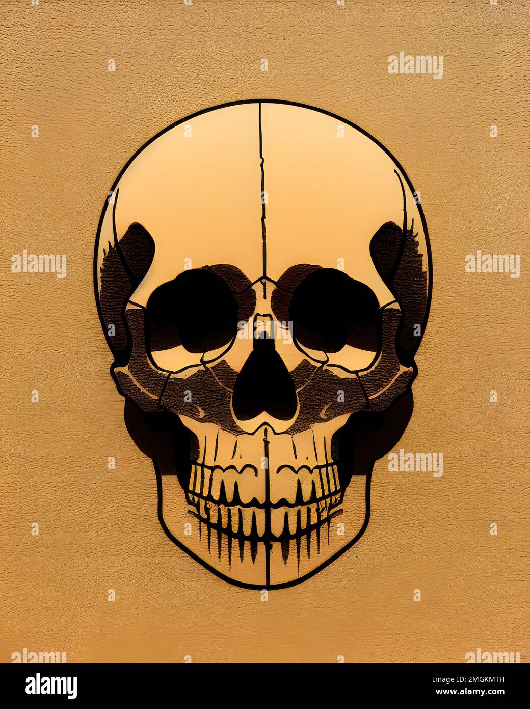 Spooky cracked human skeleton skull, generative ai illustration Stock Photo