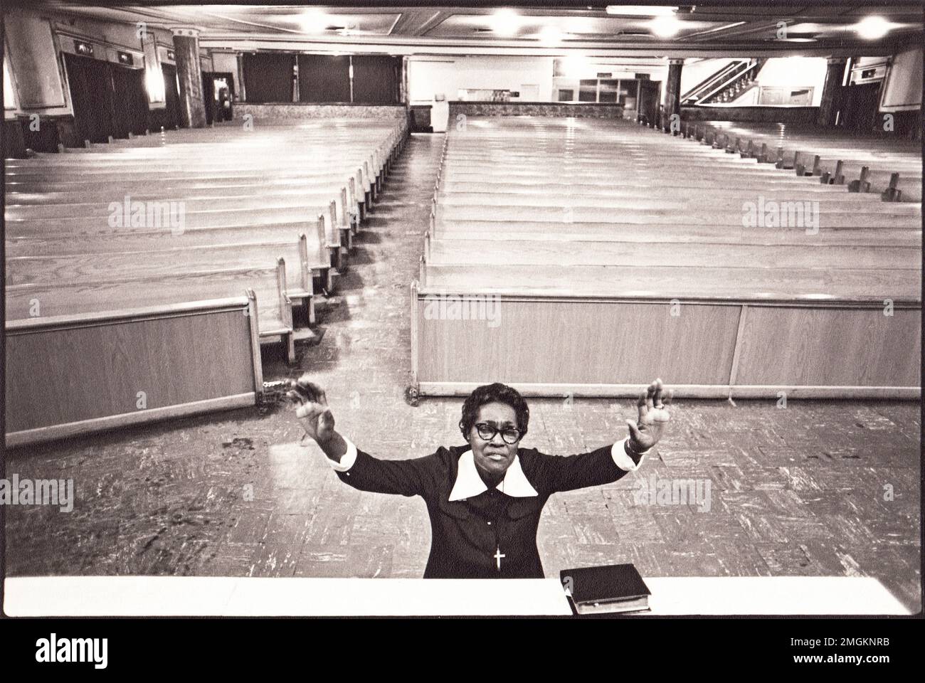 Pentecostal Minister Sister Ollie Smith in her Brooklyn Church. She regularly visited the Son of Sam, David Berkowitz, and revealed in an interview that he also wanted to be a Pentecostal minister to 'save other sinners.' In 1987, Berkowitz did become a Christian minister. This is a 1981 photo. Stock Photo
