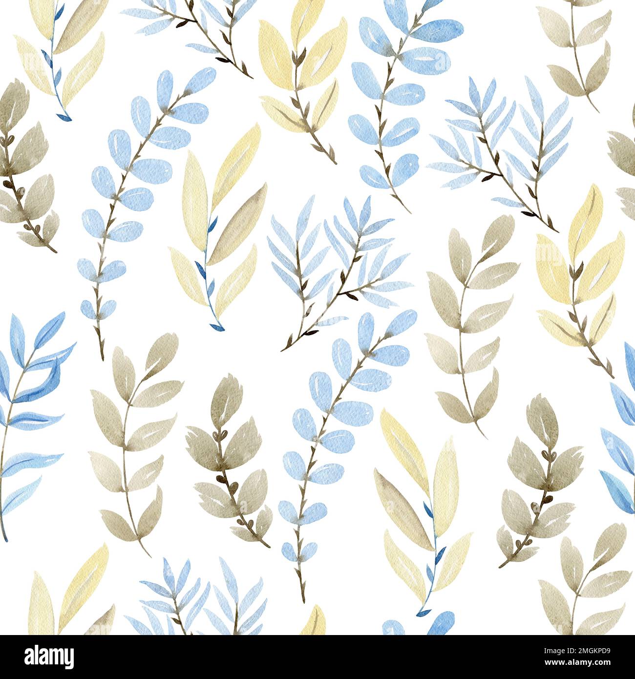 Watercolor forest seamless pattern with winter herbs Stock Photo - Alamy