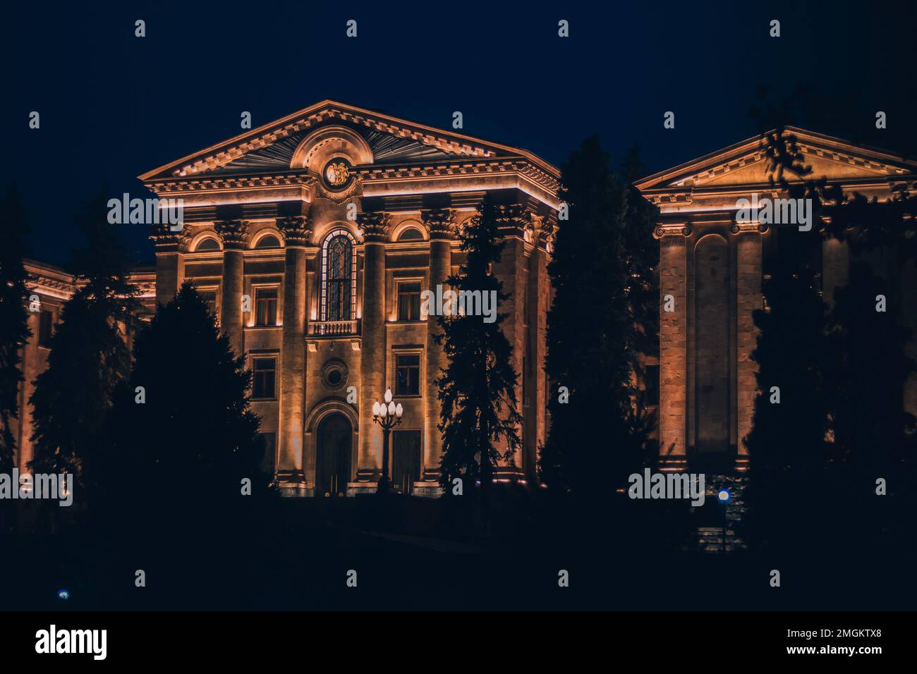 National Assembly building in Yerevan Armenia captured at night Stock