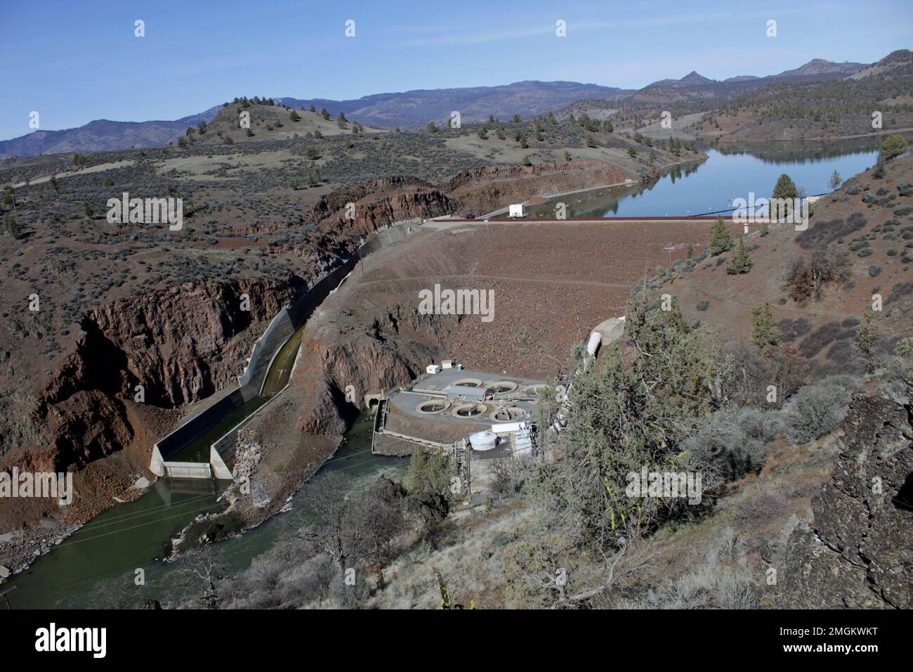 In this photo taken March 3, 2020, the Iron Gate Dam, powerhouse and