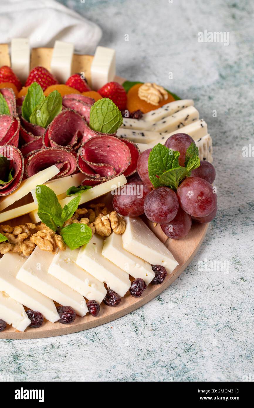 Cold Smoked Meat Plate, antipasto set platter wooden plate. Antipasto