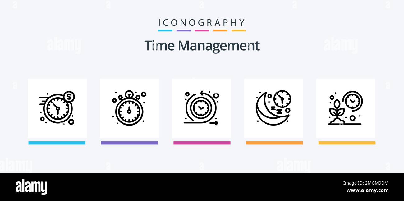 Time Management Line 5 Icon Pack Including clock. schedule. display