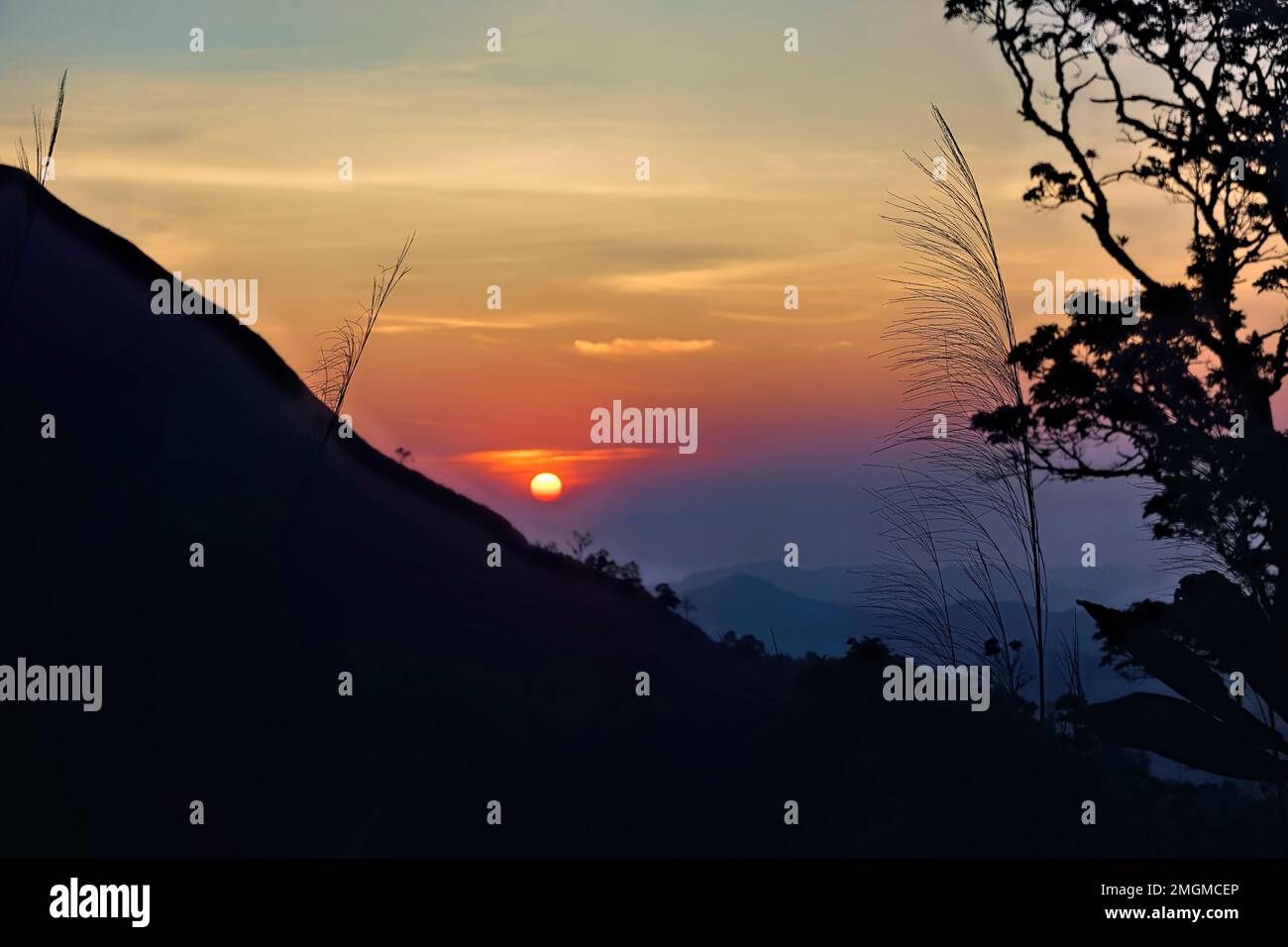 Sunrise on Khao Chang Phueak mountain, Thong Pha Phum National Park, Kanchanaburi, Thailand Stock Photo