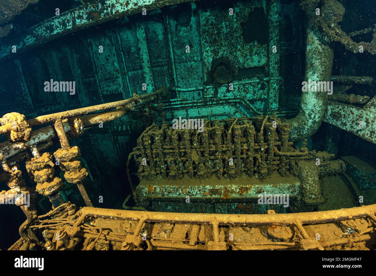 Engines room on Chrisoula K, ?The Tile Wreck? Abu Nuhas, Egypt. Strait