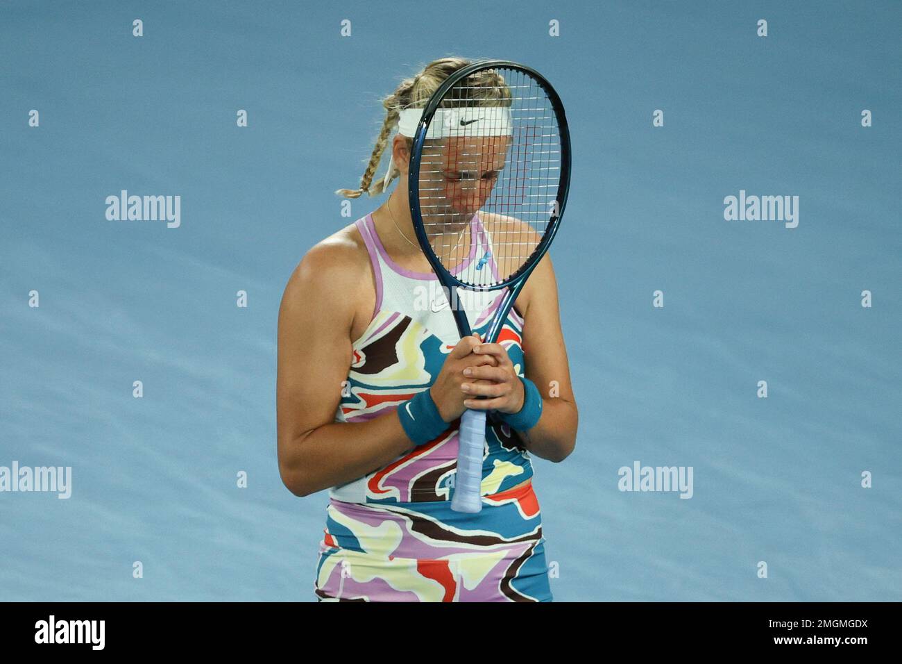 Melbourne, Australia. 26th Jan, 2023. Victoria Azarenka reacts against Elena Rybakina of Kazakistan in the Semi Final, Day 11 at the Australian Open Tennis 2023 at Rod Laver Arena, Melbourne, Australia on 26 January 2023. Photo by Peter Dovgan. Editorial use only, license required for commercial use. No use in betting, games or a single club/league/player publications. Credit: UK Sports Pics Ltd/Alamy Live News Stock Photo