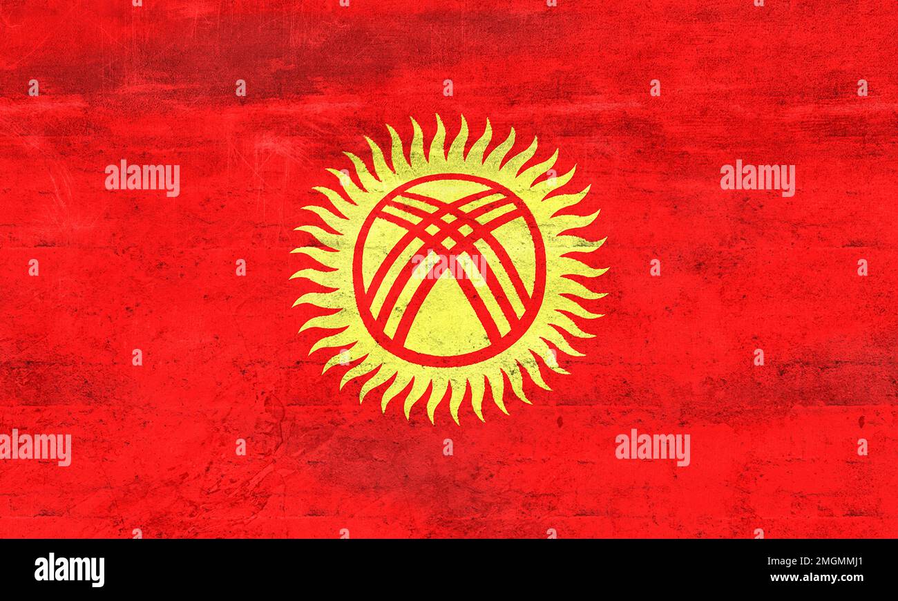 Kyrgyzstan flag - realistic waving fabric flag Stock Photo - Alamy