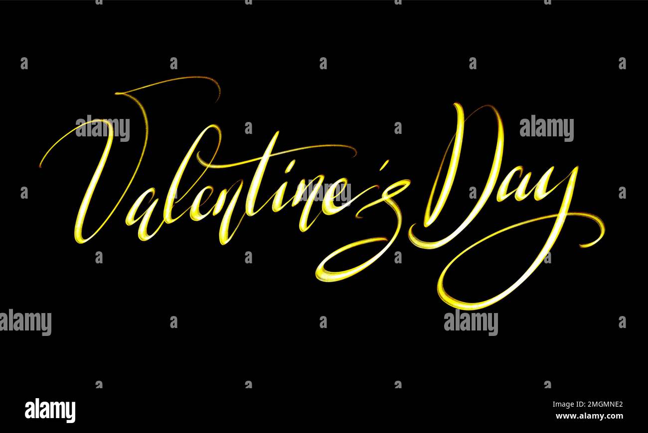 Valentine's Day Glittering Golden Hand Drawn Lettering. Shiny Holiday ...