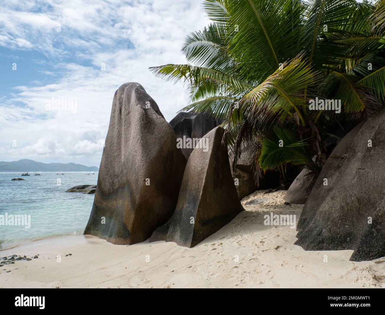 The fascinating rock formations on the beach of the Seychelles Stock ...