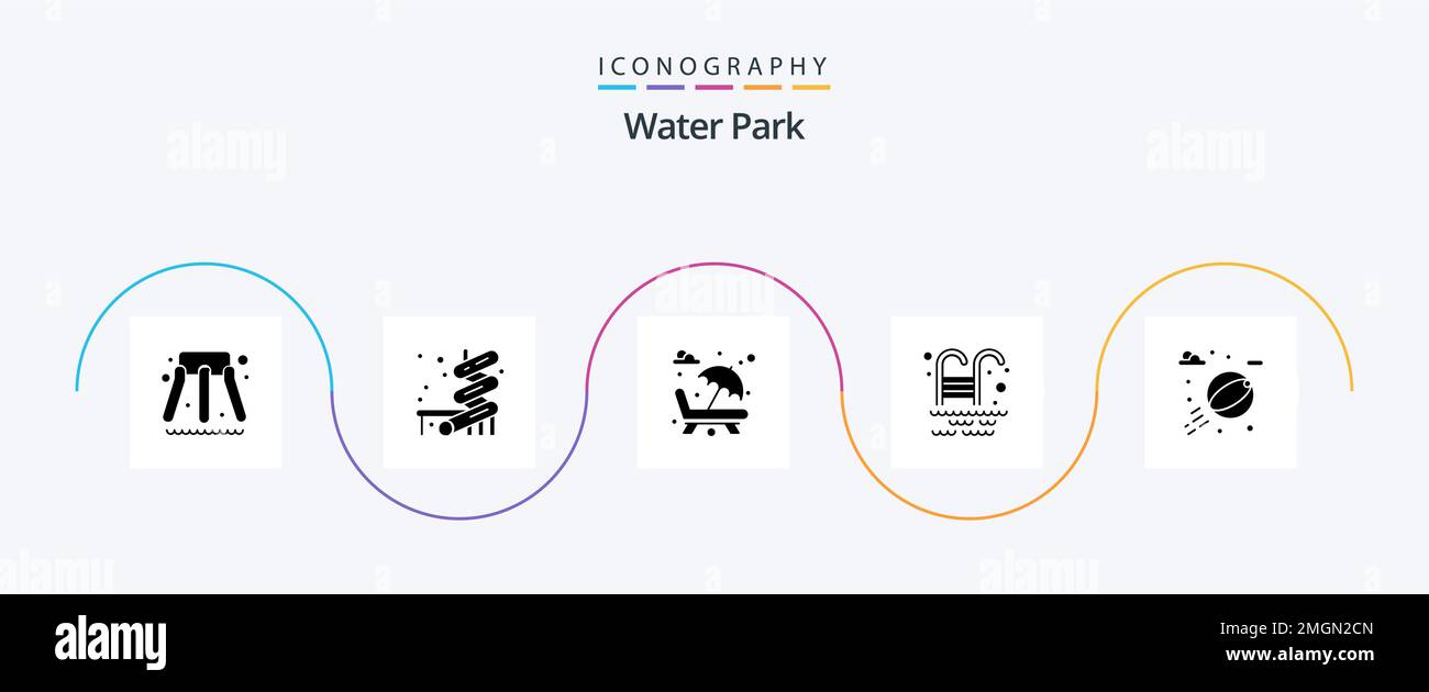 Water Park Glyph 5 Icon Pack Including . swimming pool. water Stock