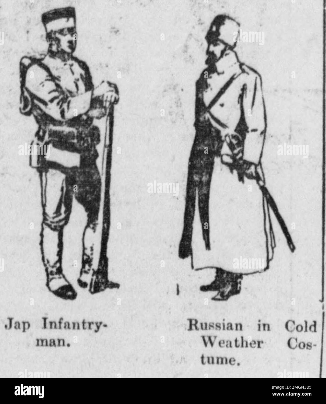 a soldier of the Imperial Japanese Army and a soldier of the Imperial Russian Army, ca 1904 Stock Photo