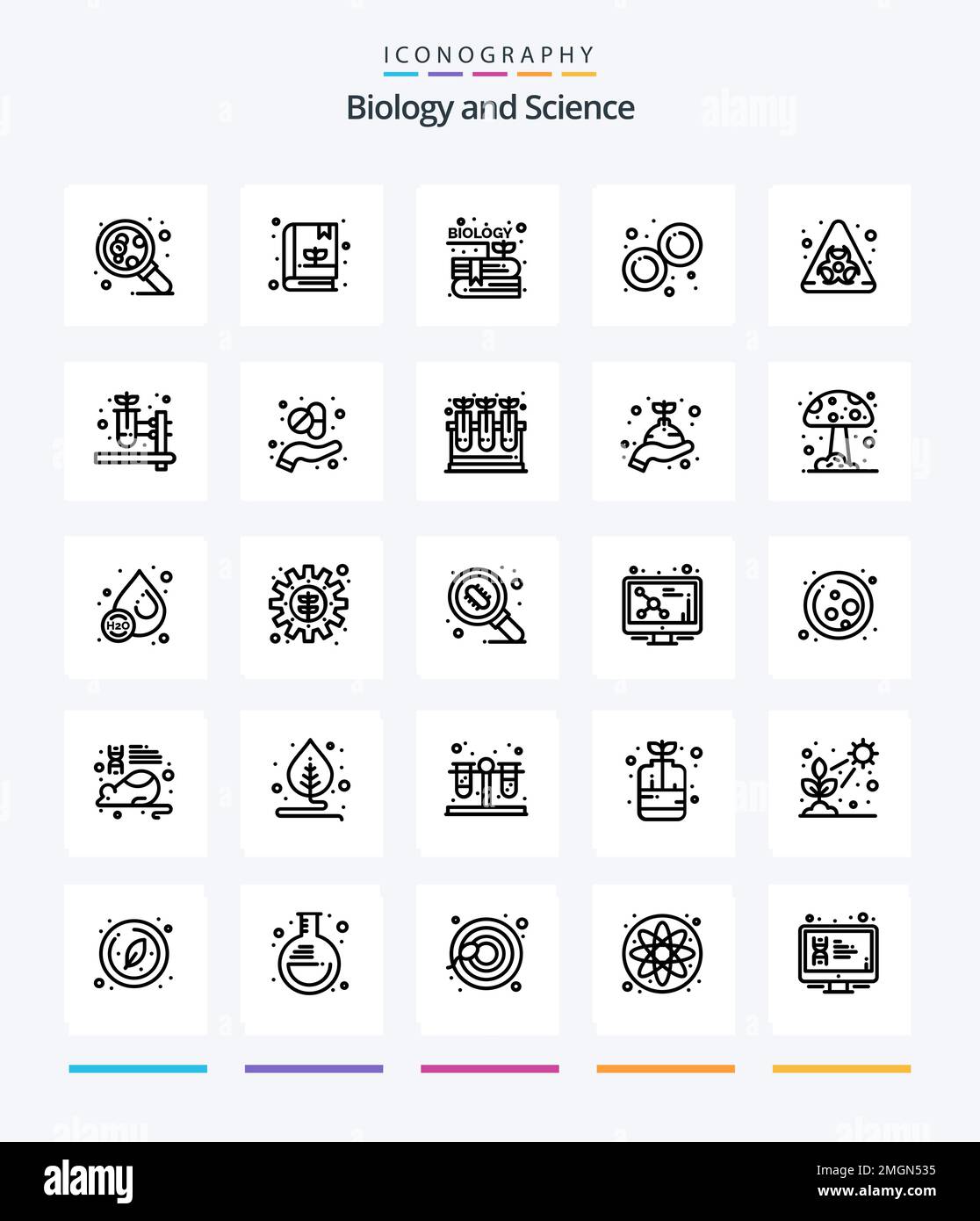 Creative Biology 25 OutLine icon pack  Such As hazard. biohazard. content. mitosis. lab Stock Vector
