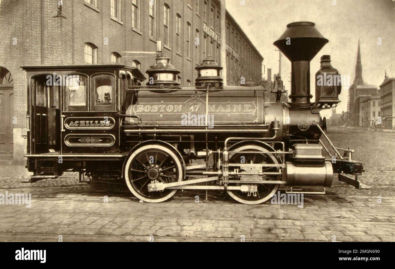 Boston & Maine locomotive at the Baldwin Locomotive Works by John Carbutt, 1871 Stock Photo