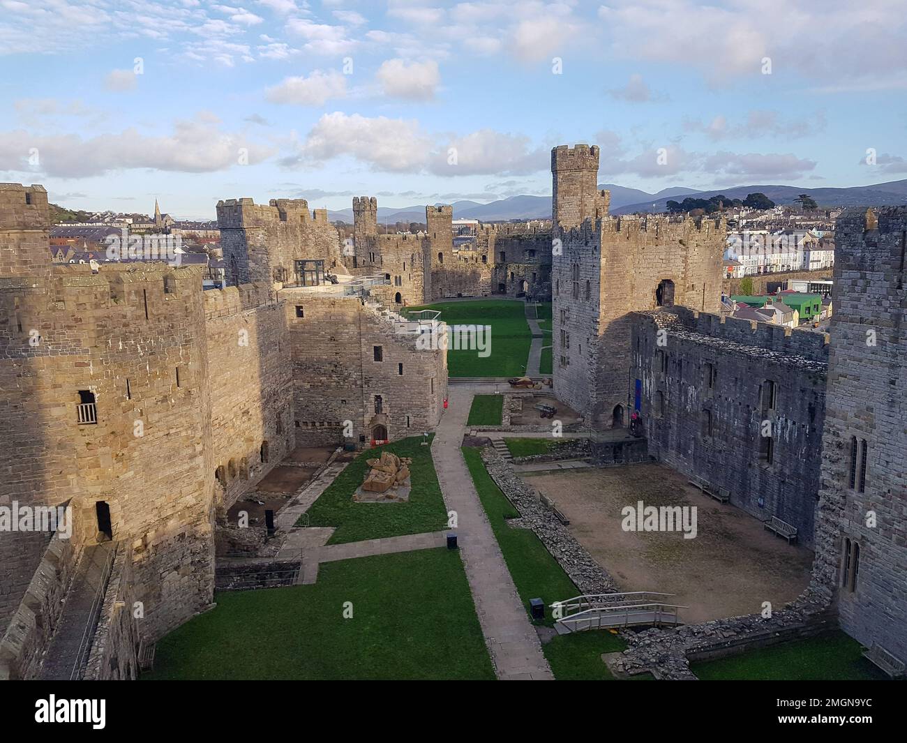 An aerial view of the Carnarvon Castle in Caernarfon, Gwynedd Stock