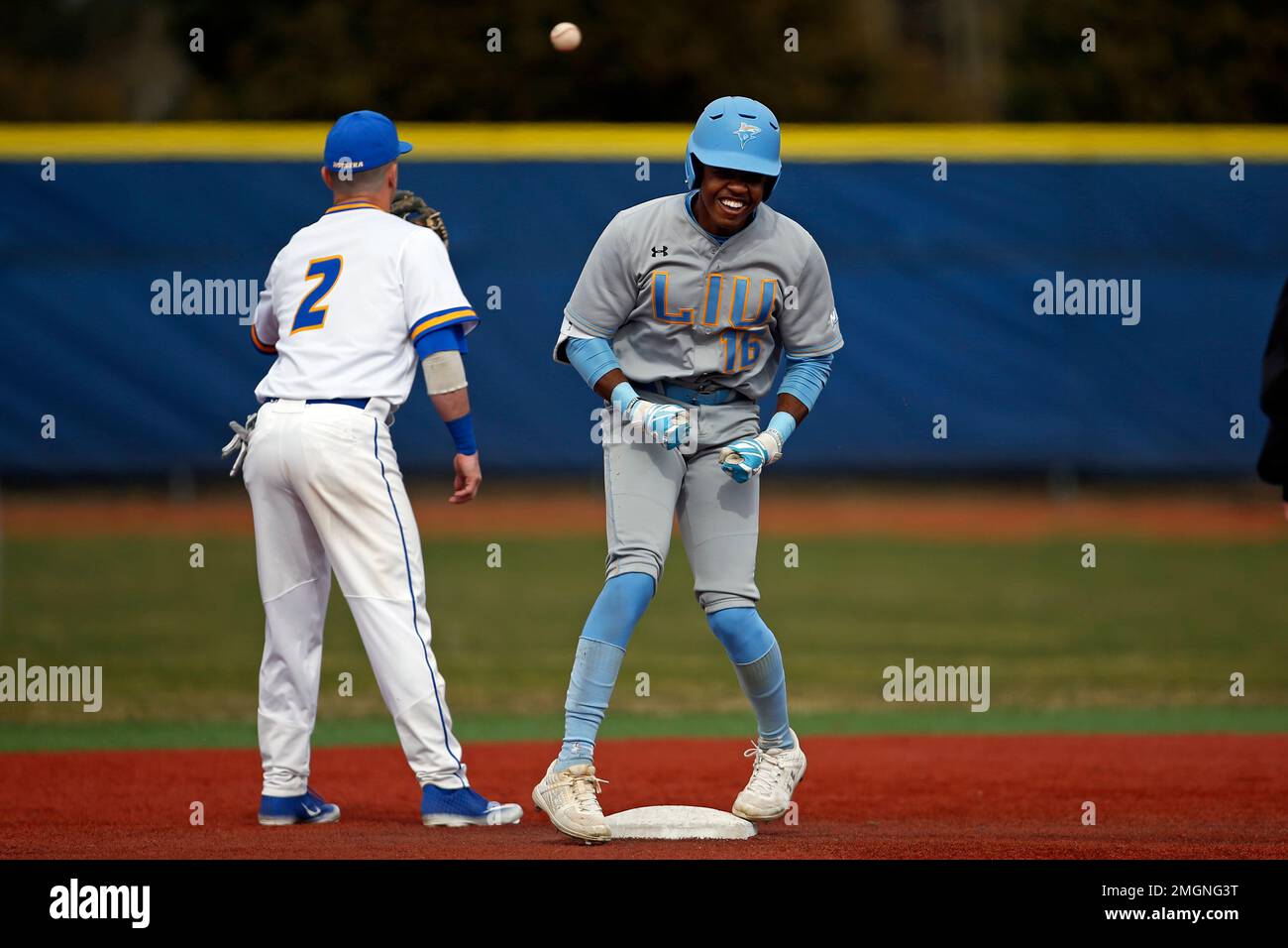 LIU's Carlton Harper reacts after hitting a double against Hofstra during  an NCAA baseball game on Wednesday, March 11, 2020, in Hempstead, N.Y. (AP  Photo/Adam Hunger Stock Photo - Alamy