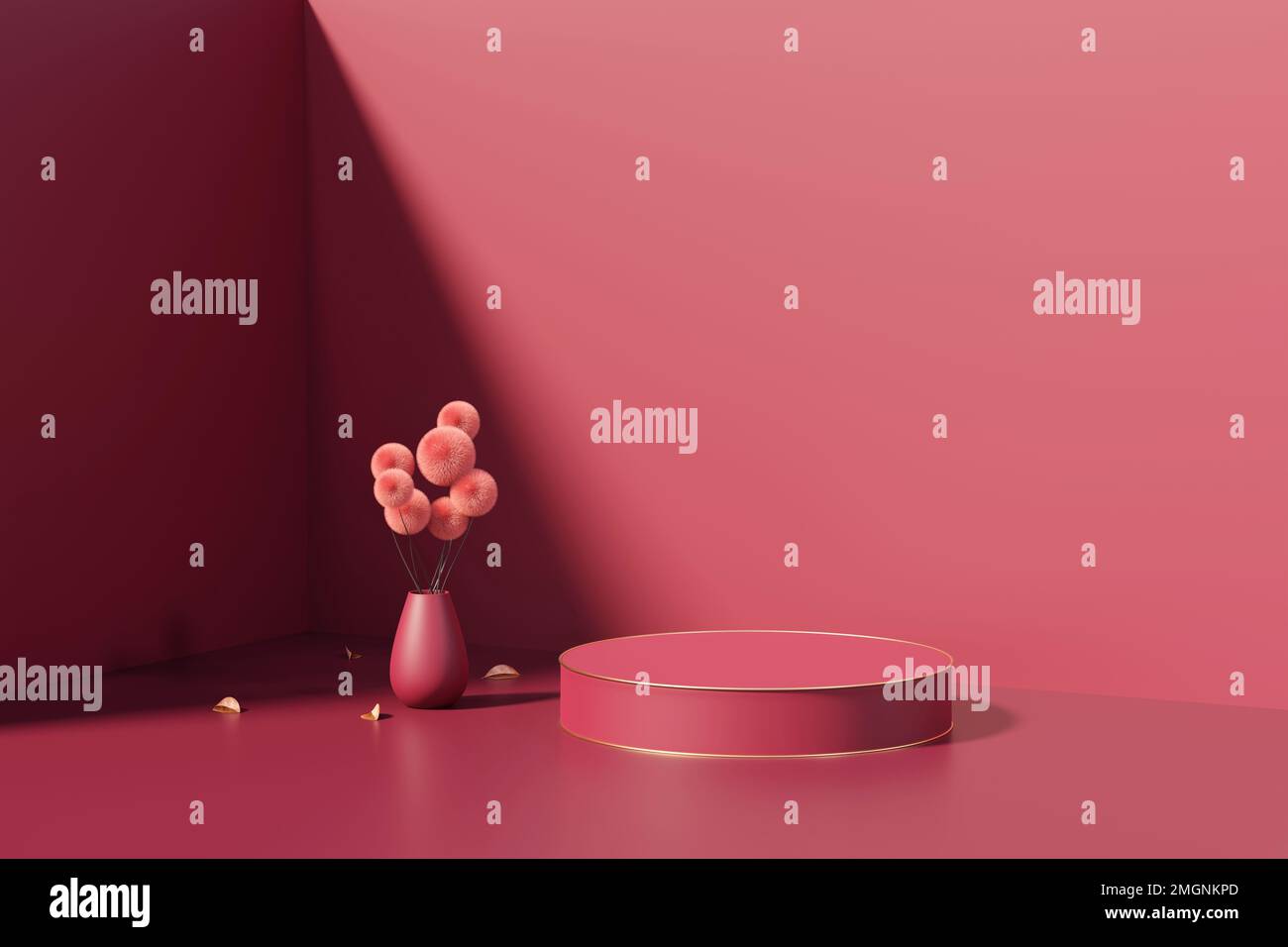 3D rendering abstract red platform podium product presentation ...