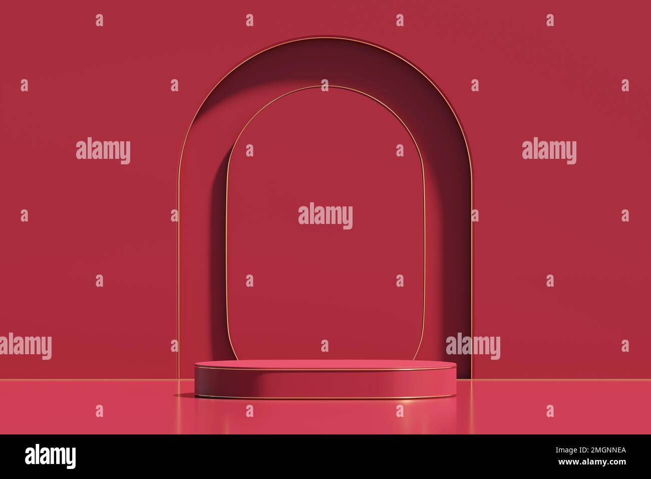 3D rendering abstract red platform podium product presentation ...