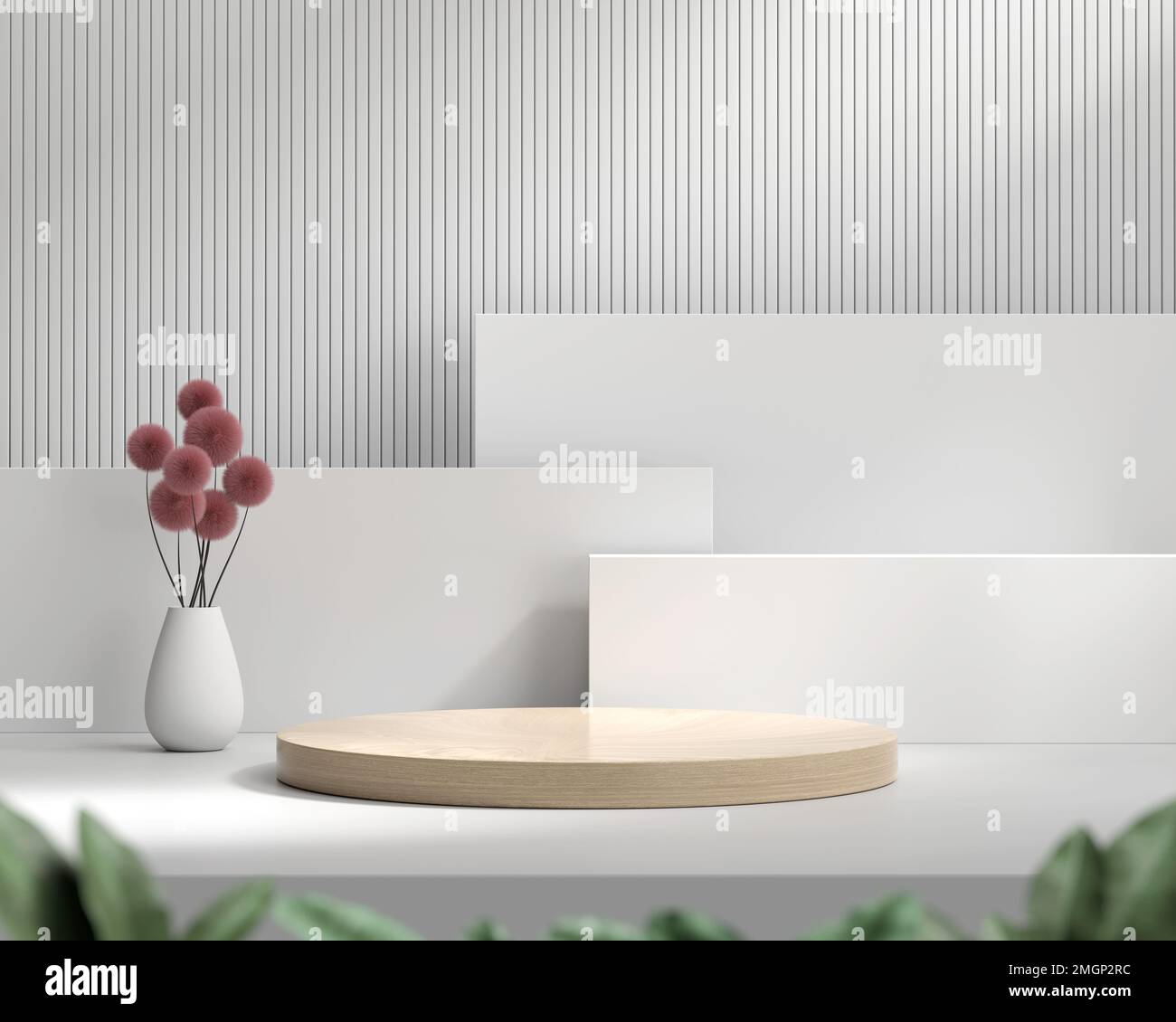 3D rendering platform podium with plant product presentation background ...