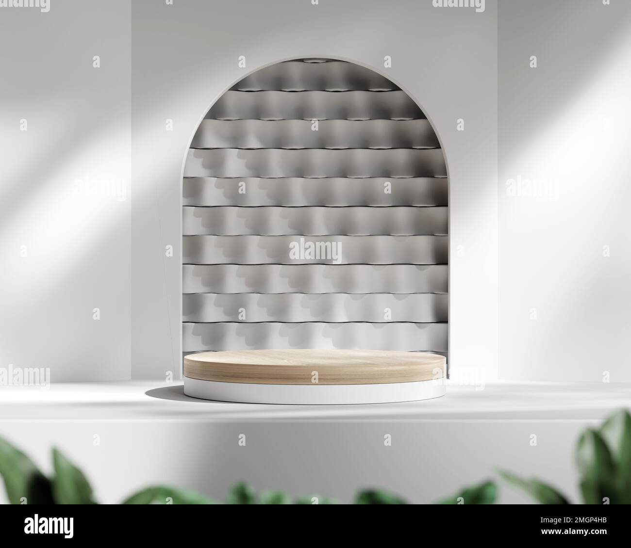 3D rendering platform podium with plant product presentation background ...