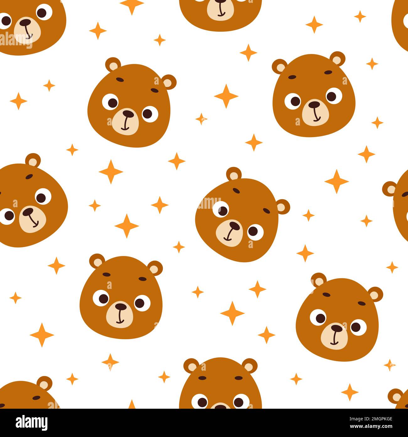 Cute little bear head seamless childish pattern. Funny cartoon animal ...