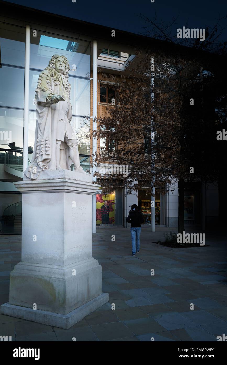 Statue of Sir Hans Sloane (16601753) by an entrance to the shopping
