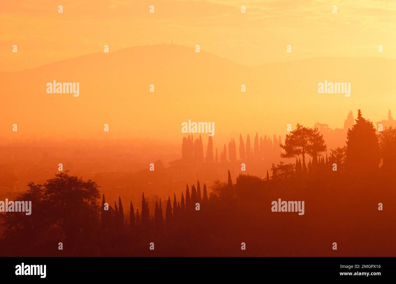 Italy, Florence,view of the hill country at dawn surrounding Florence Stock Photo
