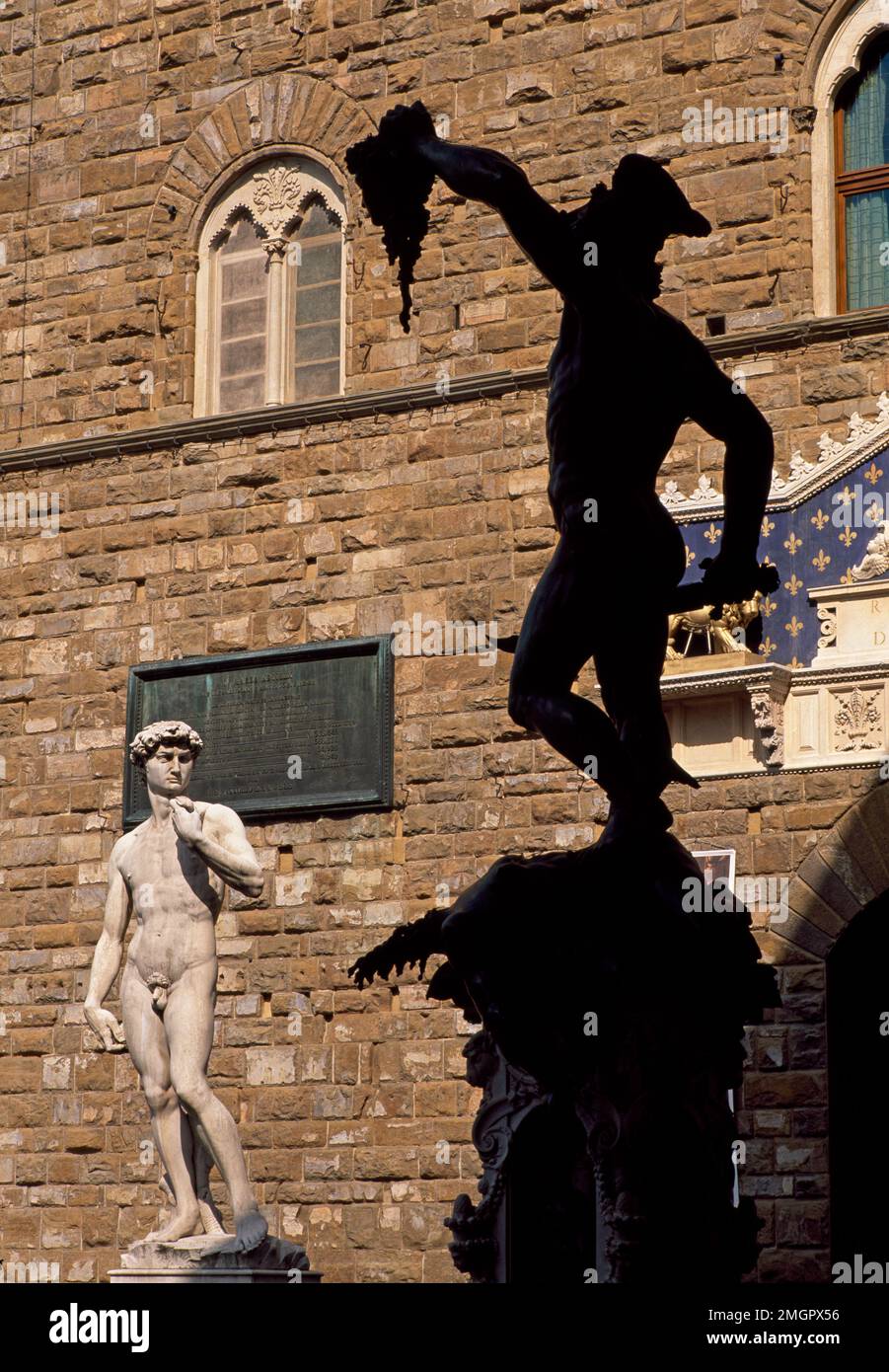 Italy, Florence, replica outside Piazza della Signoria of David a ...