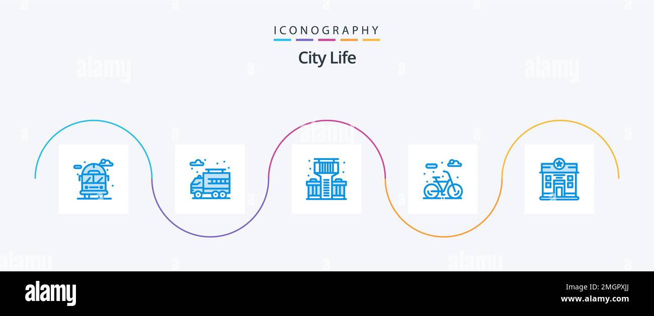 City Life Blue 5 Icon Pack Including . home. life. life. lifecycle Stock Vector