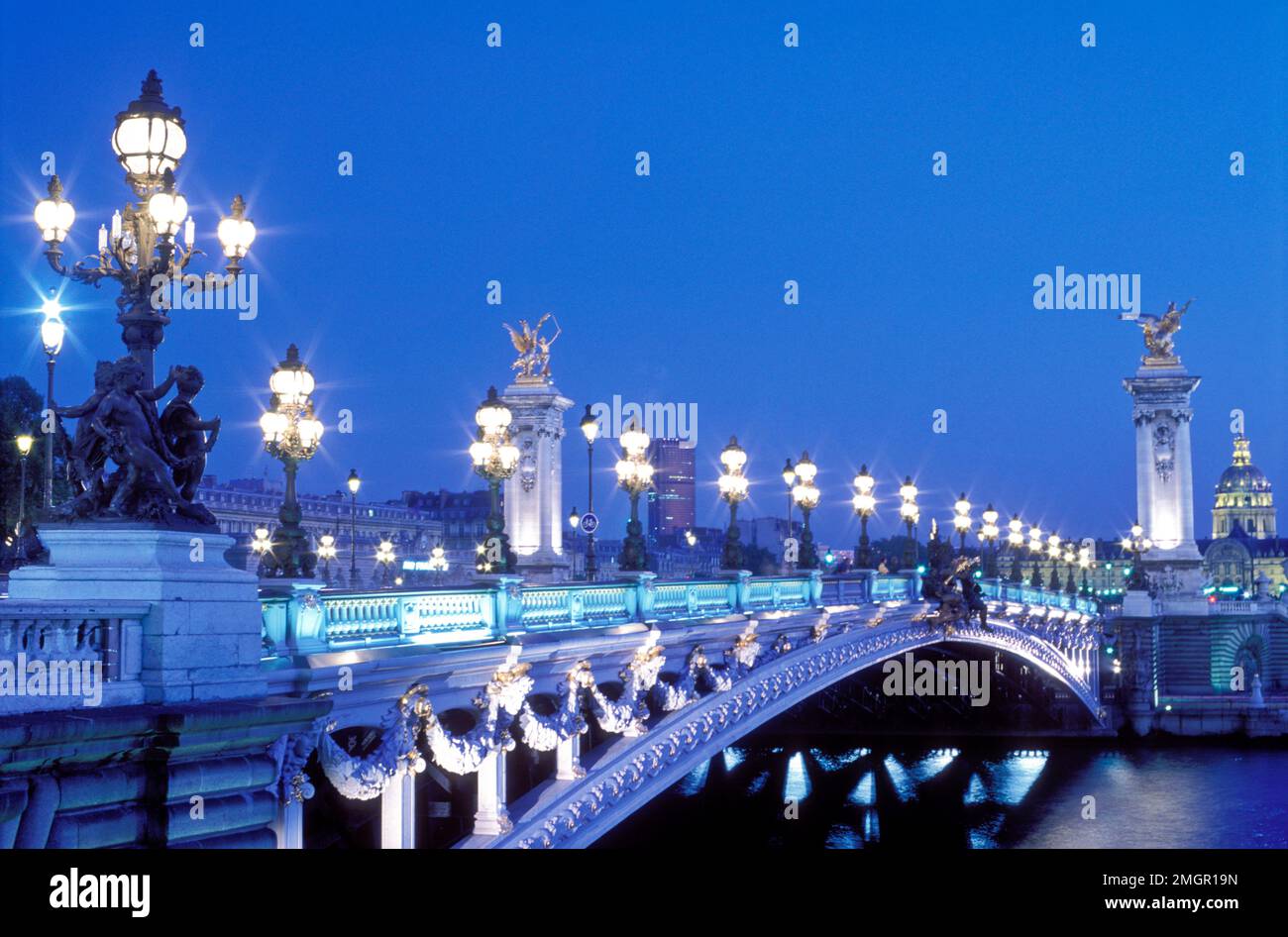 France, Paris. Pont Alexandre III illuminted at night Stock Photo