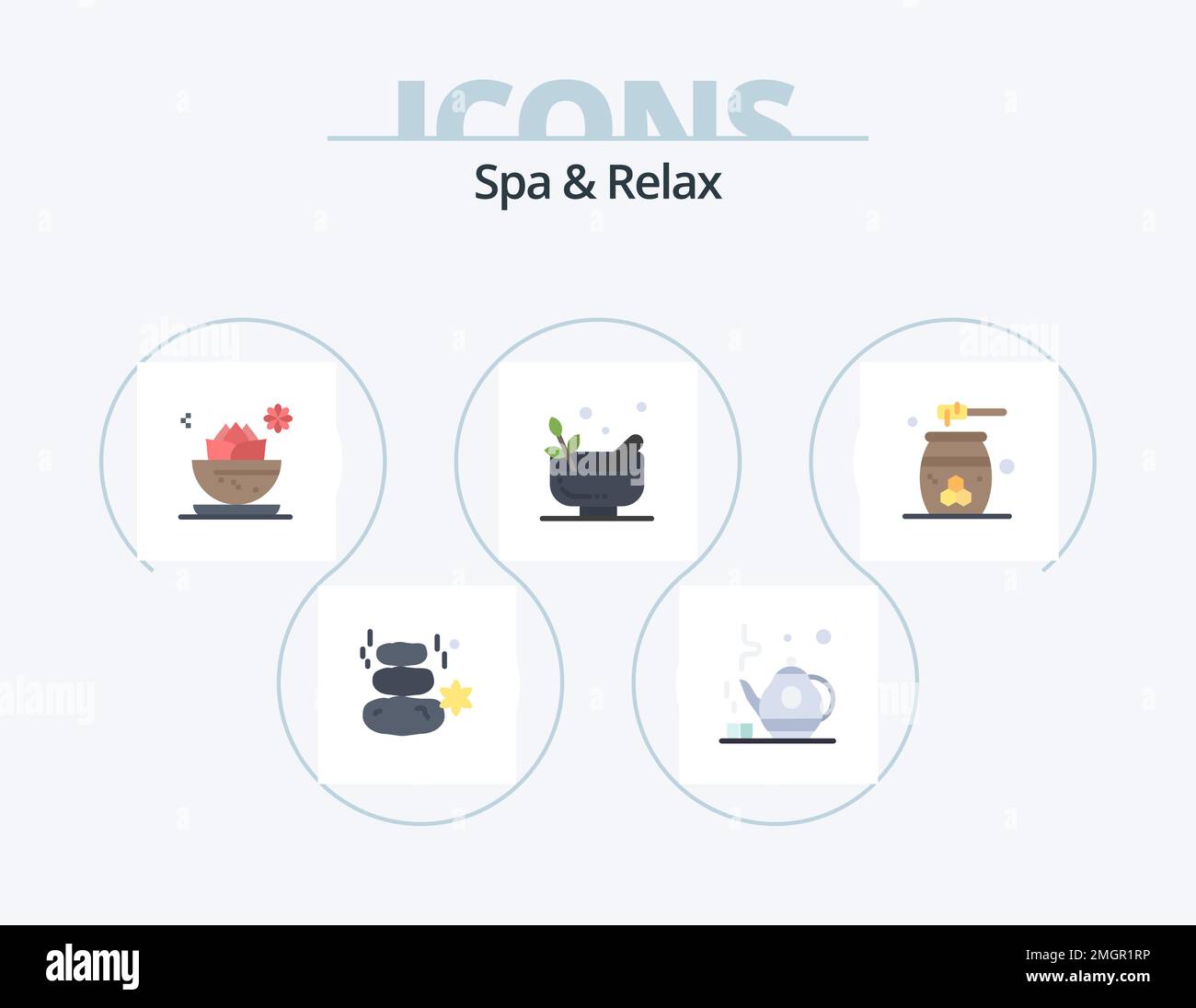 Spa And Relax Flat Icon Pack 5 Icon Design. beauty. bowl. center. mortar. bowl Stock Vector