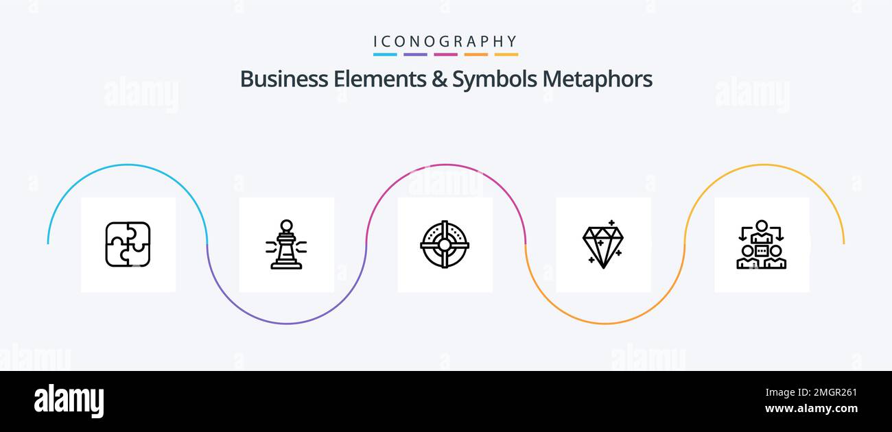 Business Elements And Symbols Metaphors Line 5 Icon Pack Including connection. sucess. poker. crystal. point Stock Vector
