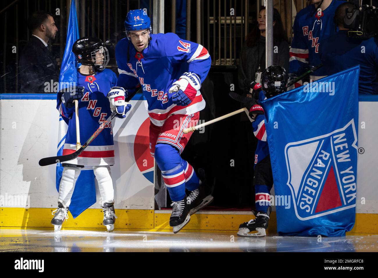New York Rangers center Greg McKegg arrives on the ice before the start
