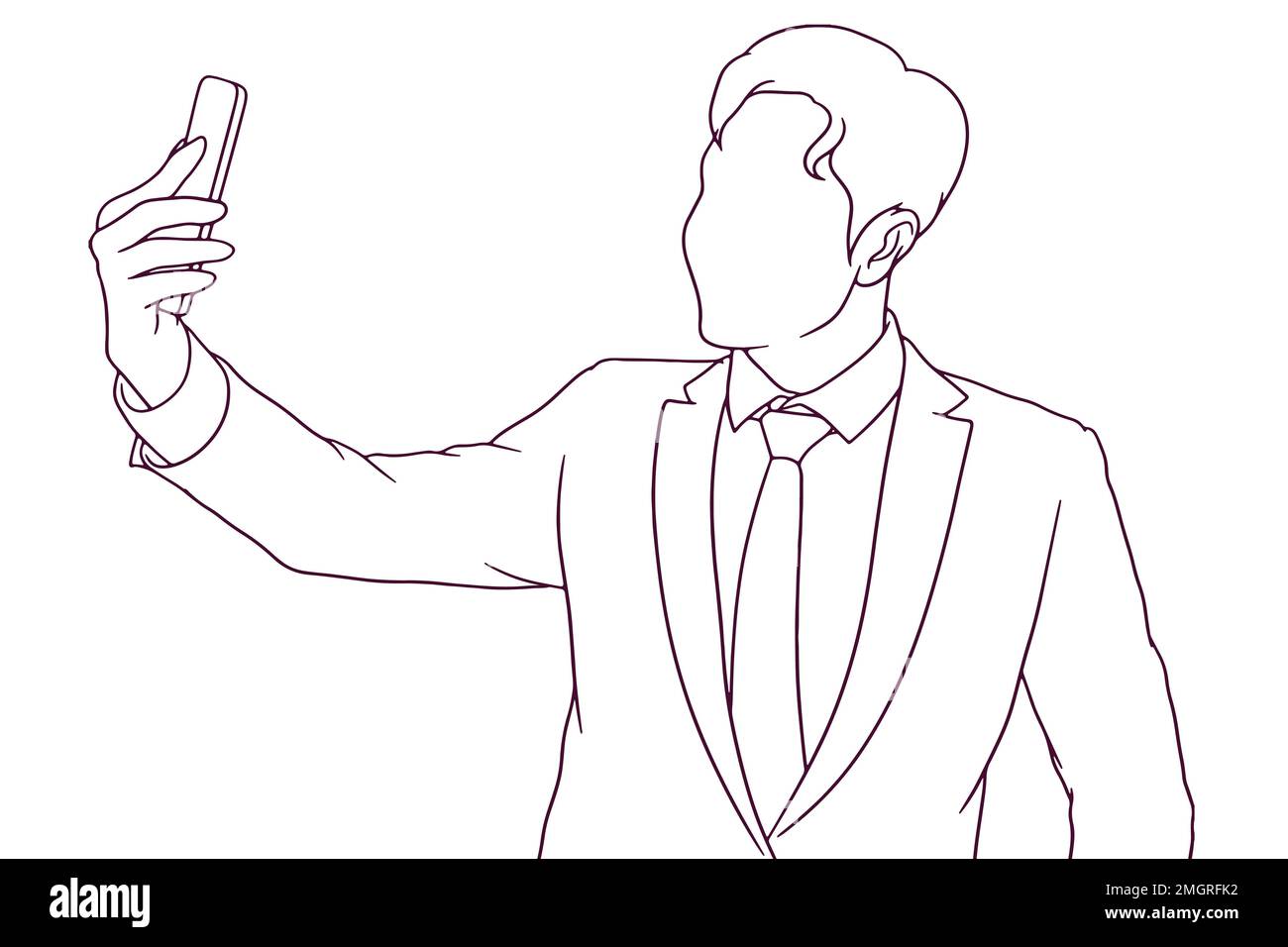 businessman take a selfie hand drawn style vector illustration Stock Vector