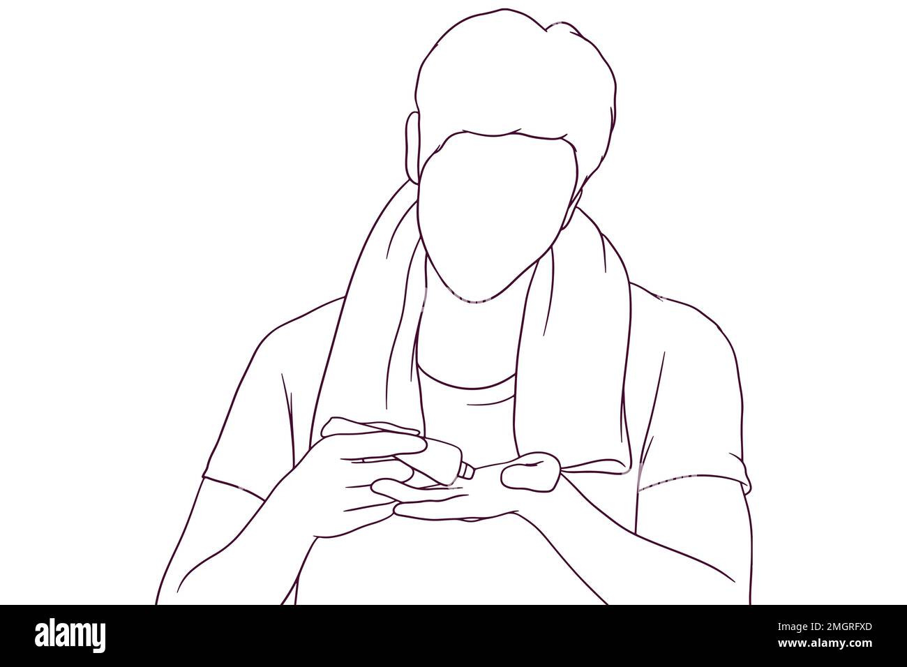 young handsome man taking care of his skin hand drawn style vector