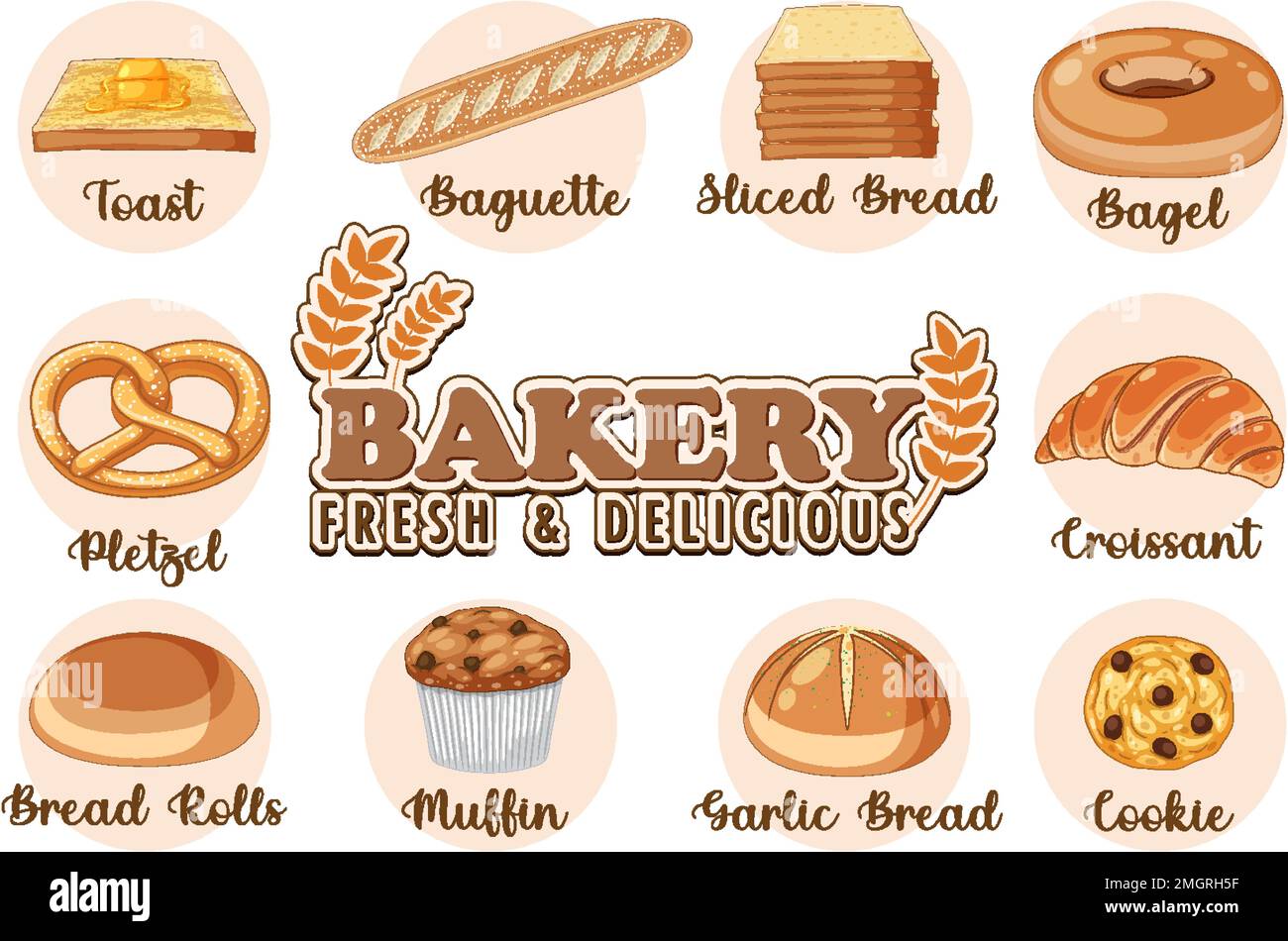 Set of bread and pastry bakery products illustration Stock Vector Image ...