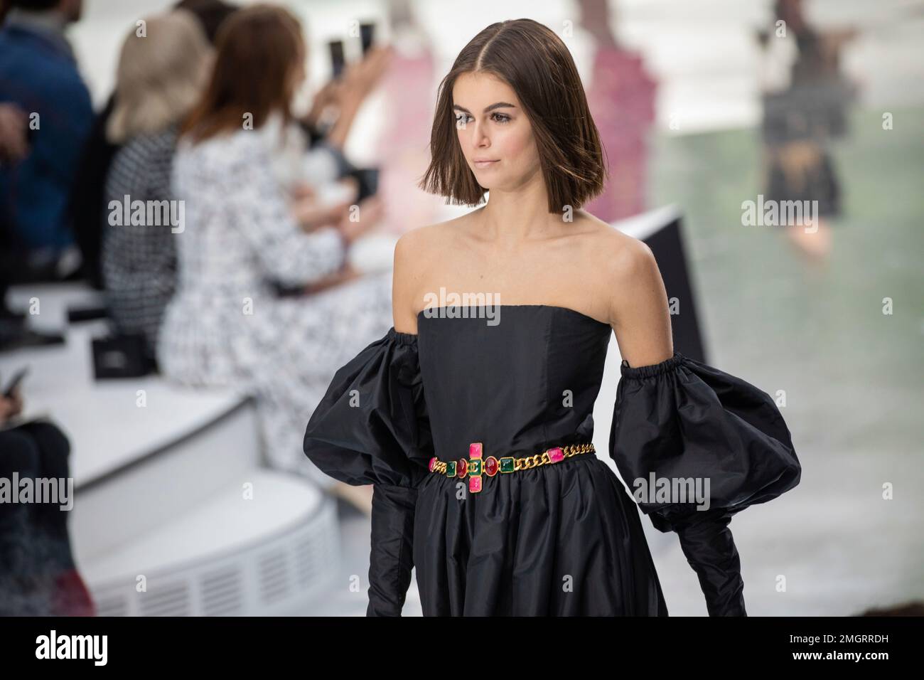 Model Kaia Gerber wears a creation for the Chanel fashion