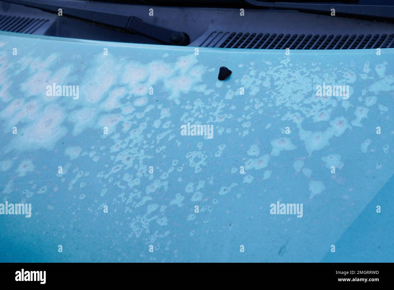 peeling worn cracked blue paint automobile with scratches car