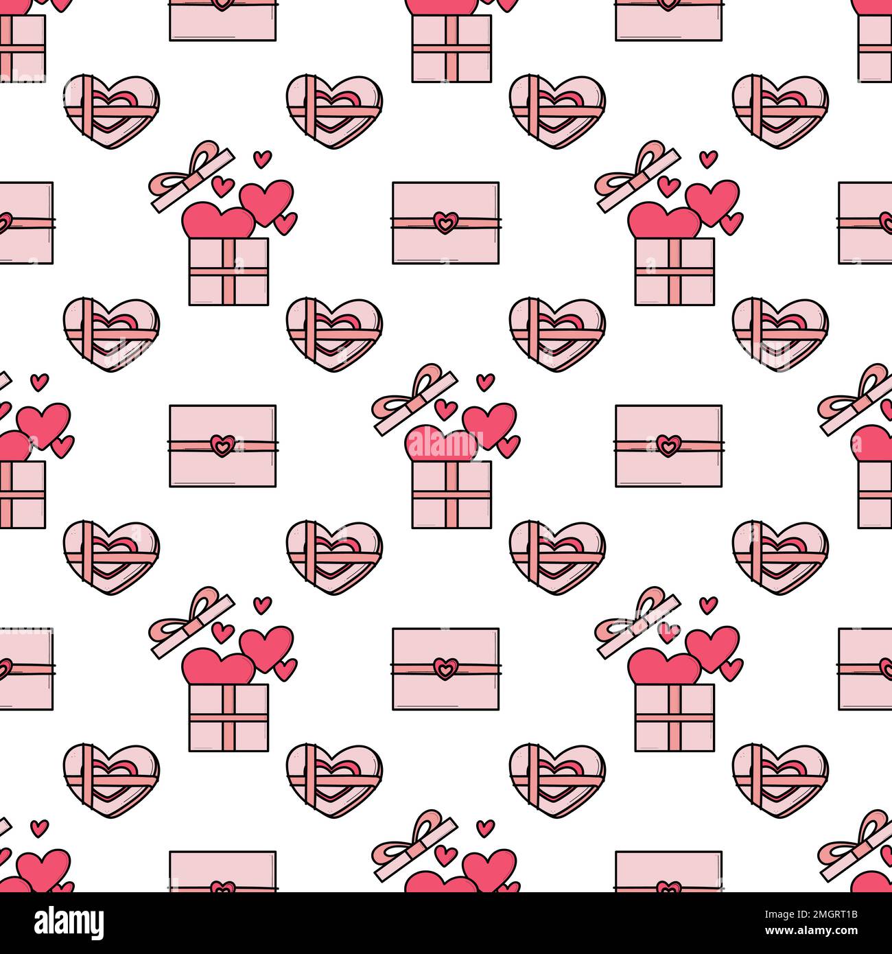 Valentines day vector seamless pattern. Doodle hand drawn illustration ...