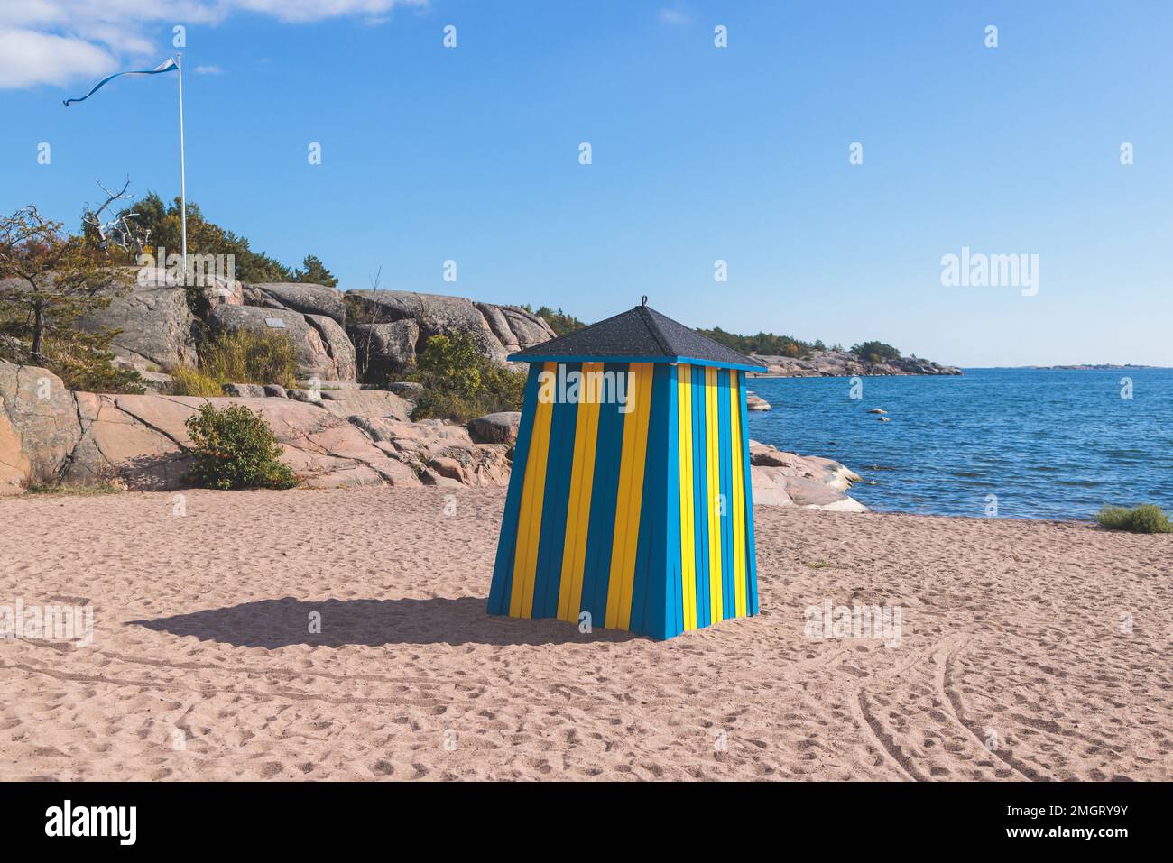 View of Hanko town coast, Hango, Finland, with beach and coastal