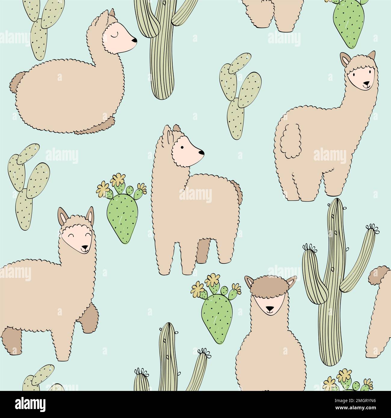 hand drawn vector seamless pattern with llamas Stock Vector Image & Art ...
