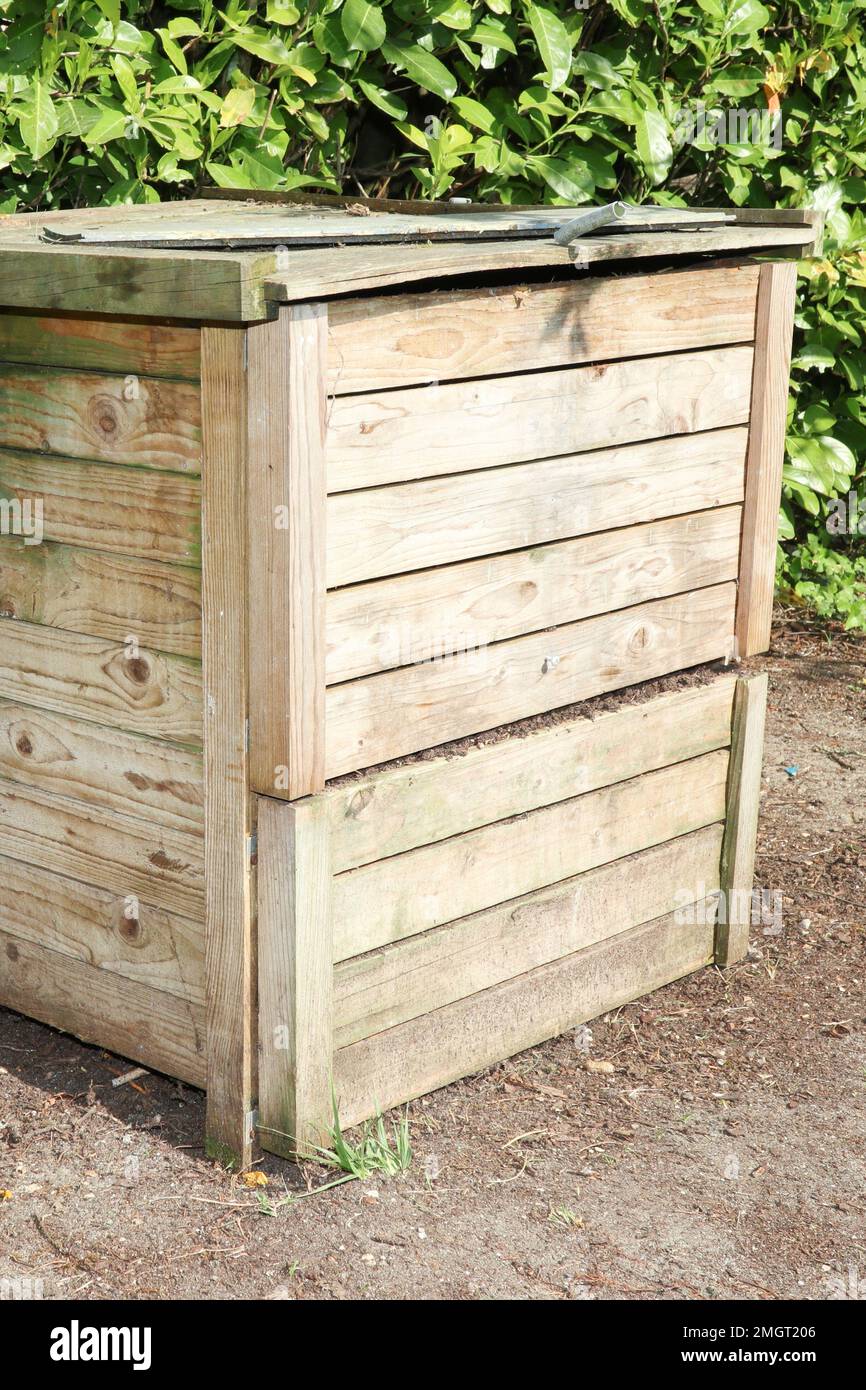 wood compost bin with organic material Stock Photo Alamy