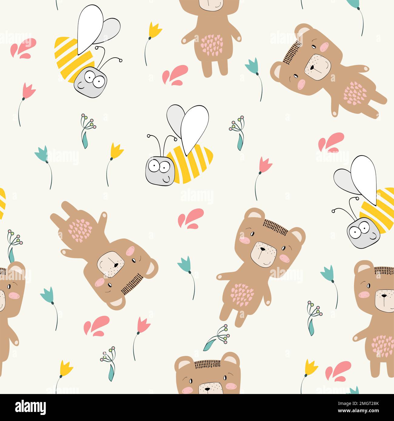 Vector cute seamless pattern with cartoon bears Stock Vector Image ...