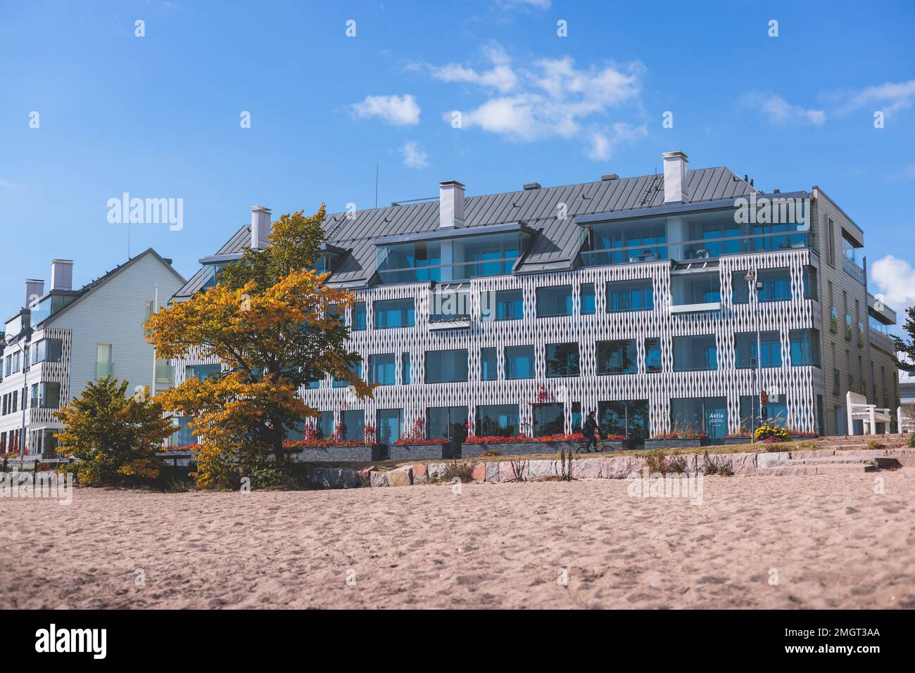 View of Hanko town coast, Hango, Finland, with beach and coastal